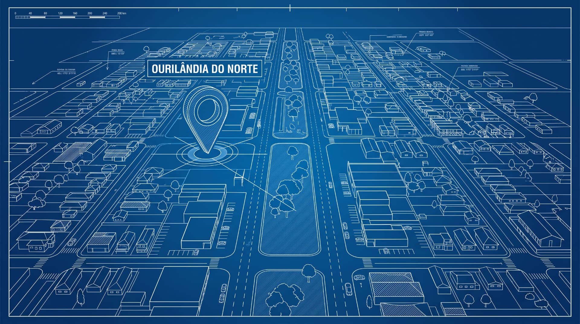 Mapa Blueprint ilustrativo de Ourilândia do Norte